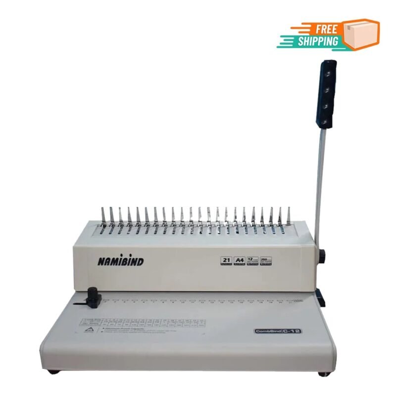 Namibind CombBind-C12 Manual Comb Binding Machine, 12-Sheet Punching Capacity, 500-Sheet Max Binding, Adjustable Margin, 21 Holes, A4 Size