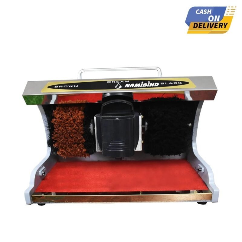 Namibind Fully Automatic Heavy Duty Metal Body Shoe Shine Machine, 220V, 45W , Stainless Steel & Wooden, 9.5 kg, Sponge Hair for Leather Shoe Shining