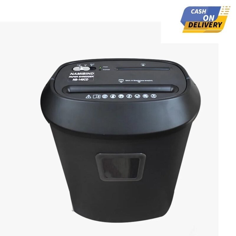 Namibind NB-140CD Cross-Cut Paper Shredder, 14-Sheet Capacity, 5x38mm Cut Size, 25L Bin, 220mm Throat, 600W Power, Shreds Paper, CD, Card with Overheat Protection