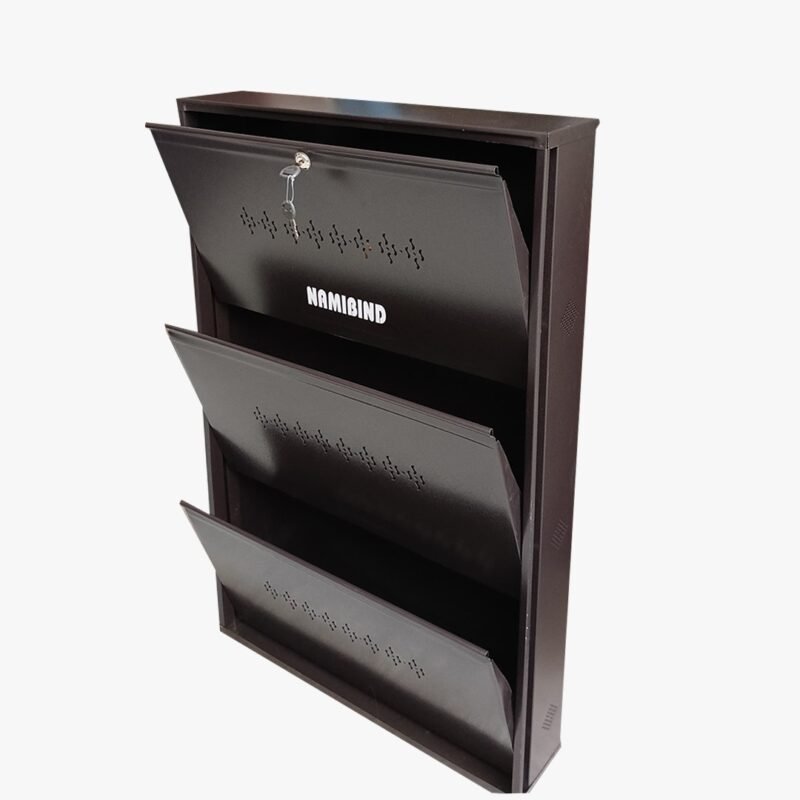 Namibind 3 Shelves Wall Mounted Shoe Rack, MS Material, Brown, Powder Coated Finish, Centre Locking, Premium Packaging